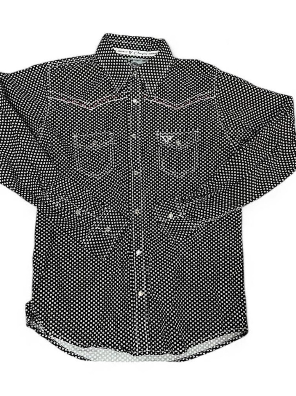 Girls 14/16 Black Polka Dot Western Shirt With Pink Detail